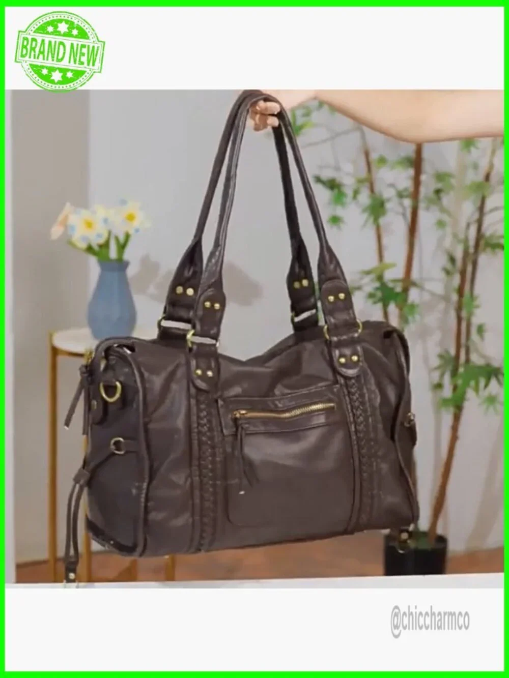 Large Vegan Leather Hobo Tote Bag with Adjustable Crossbody Strap